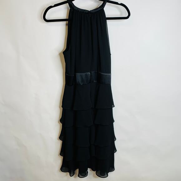 Evan Picone Black High Neck A Line Dress Tiered Ruffles Sz 10 - Picture 5 of 11